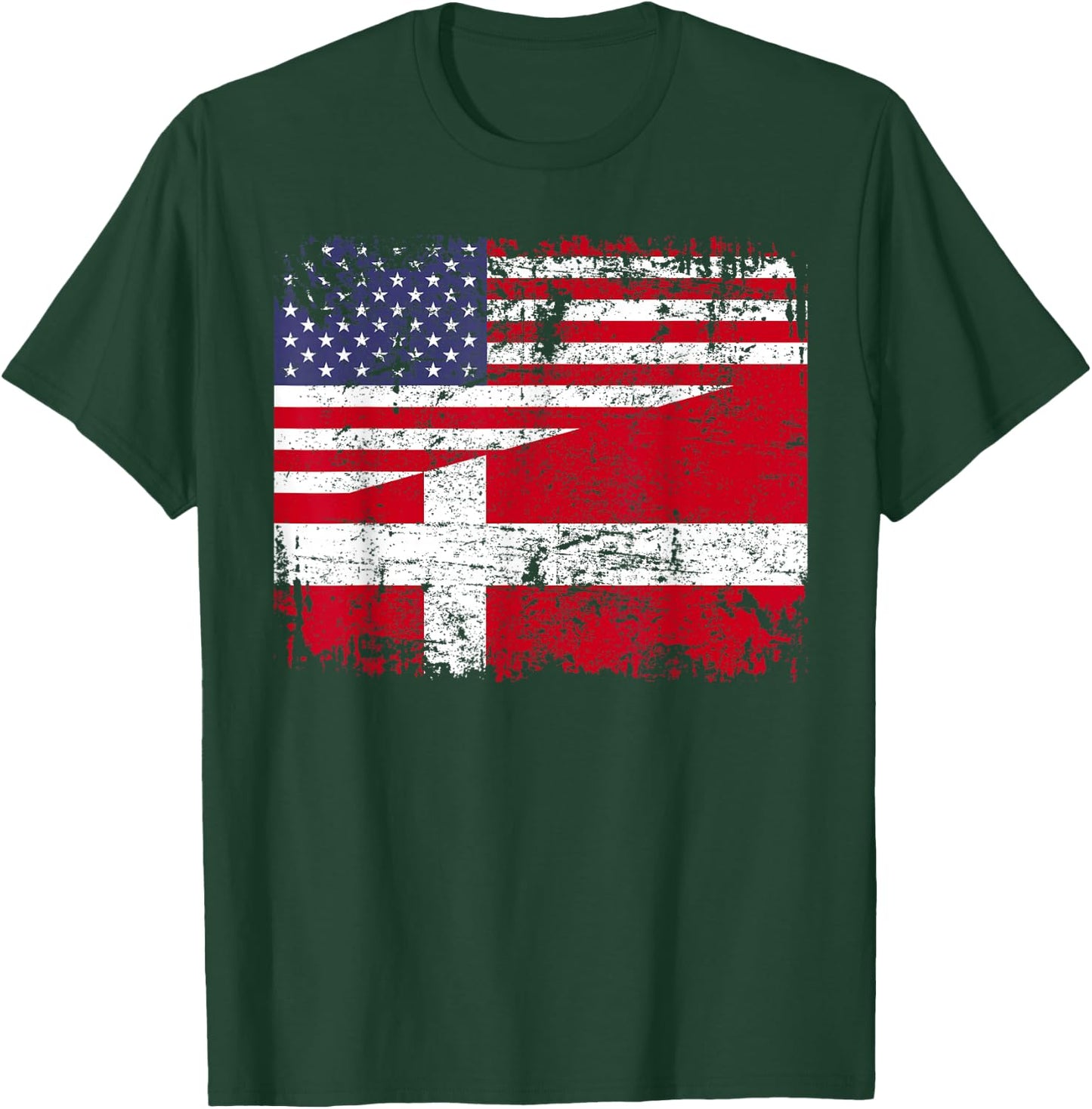 DANISH ROOTS | Half American Flag | DENMARK T-Shirt - T-Shirt | Forest