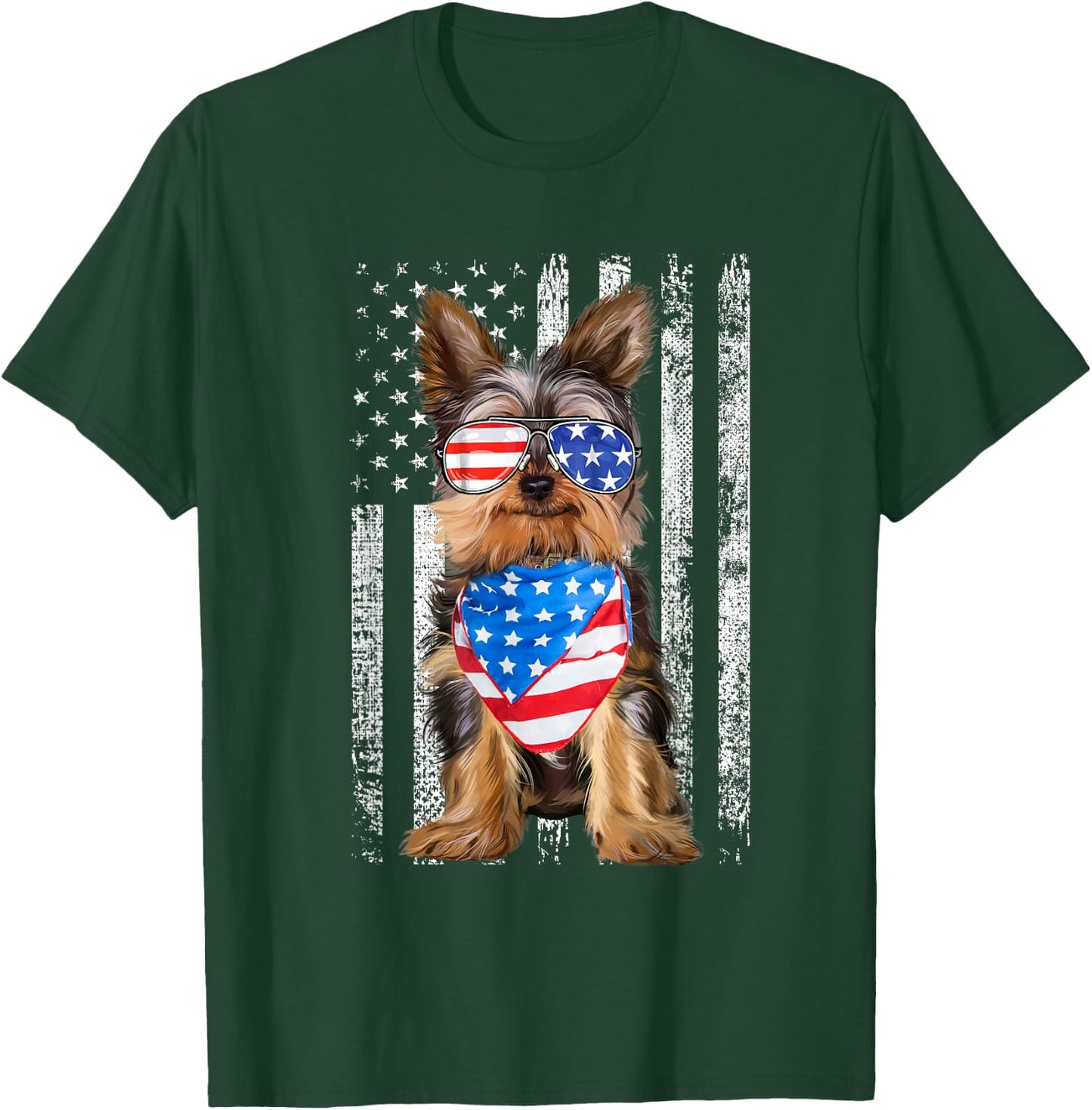 Yorkshire American Flag Patriotic Yorkie Dog 4th of July T-Shirt - T-Shirt | Forest