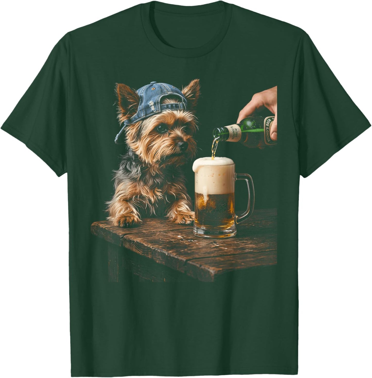 Yorkie Dog Drinking Beer Funny Party T-Shirt - T-Shirt | Forest