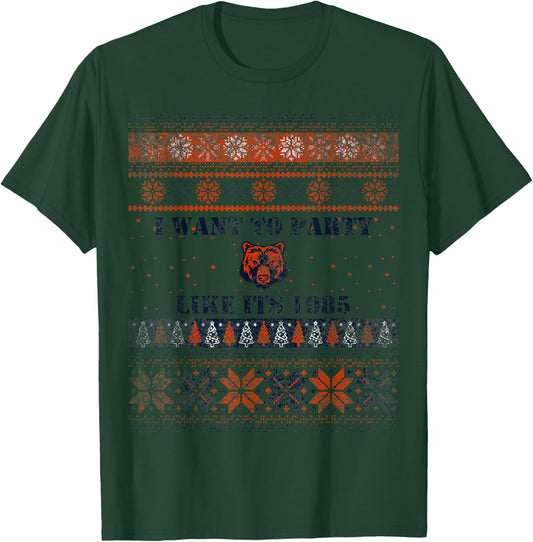 I want to Party Like its 1985 Ugly Bear Head Xmas Sweater T-Shirt - T-Shirt | Forest