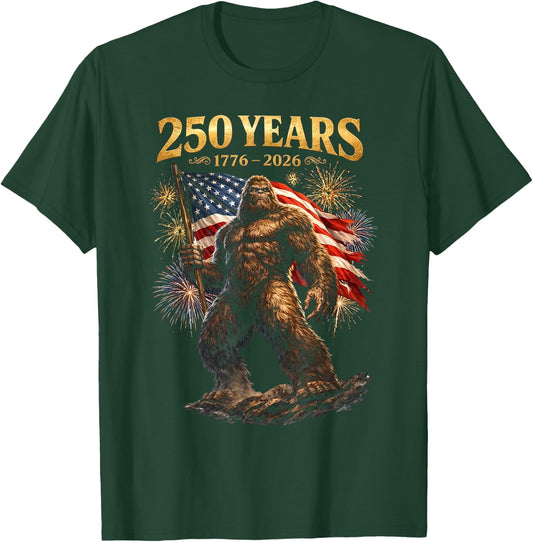 250 Years of America Bigfoot Patriotic USA American Flag T-Shirt - T-Shirt | Forest