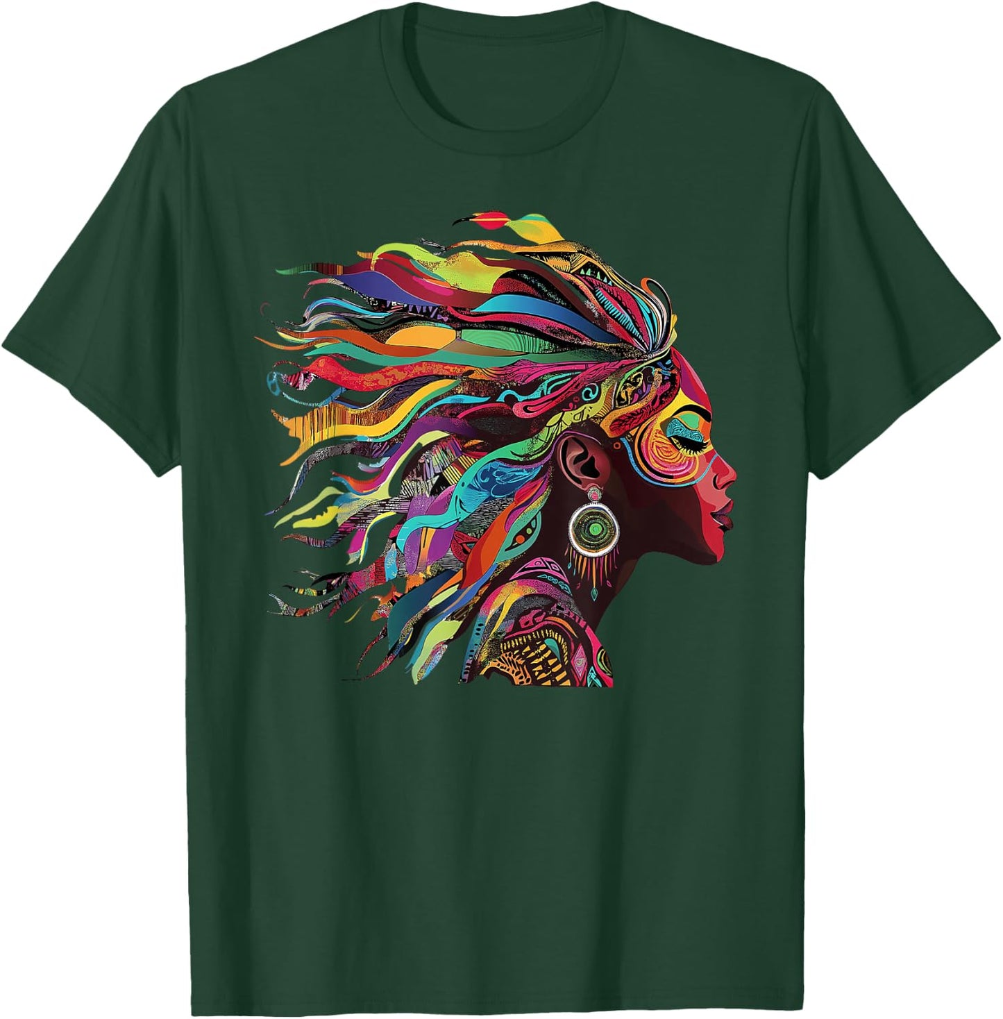 Woman Natural Roots Hair Rainbow Dashiki African Tribal T-Shirt - T-Shirt | Forest