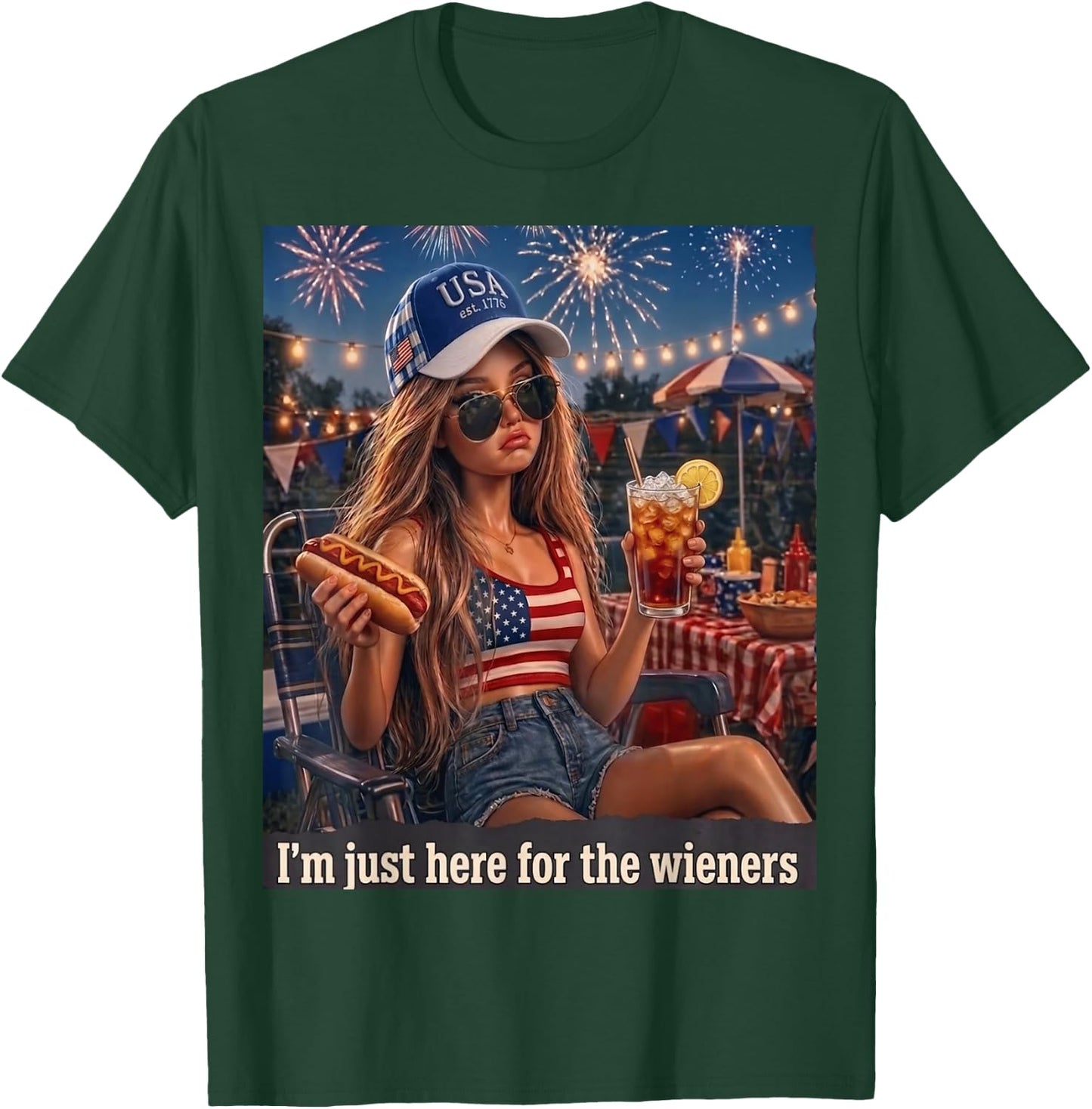 Funny Doll Face I'm Just Here for The Wieners Sarcastic T-Shirt - T-Shirt | Forest