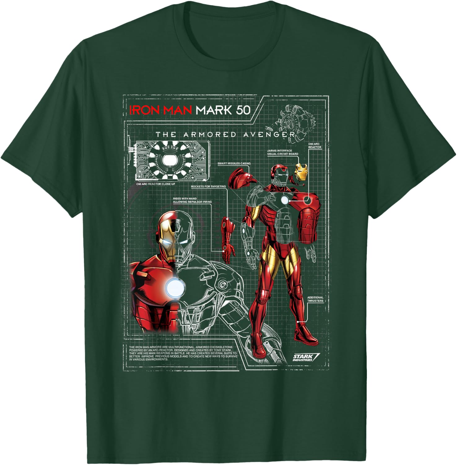 Iron Man Armor Plated Suit Blue Print Schematic T-Shirt - T-Shirt | Forest