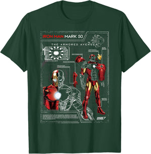 Iron Man Armor Plated Suit Blue Print Schematic T-Shirt - T-Shirt | Forest