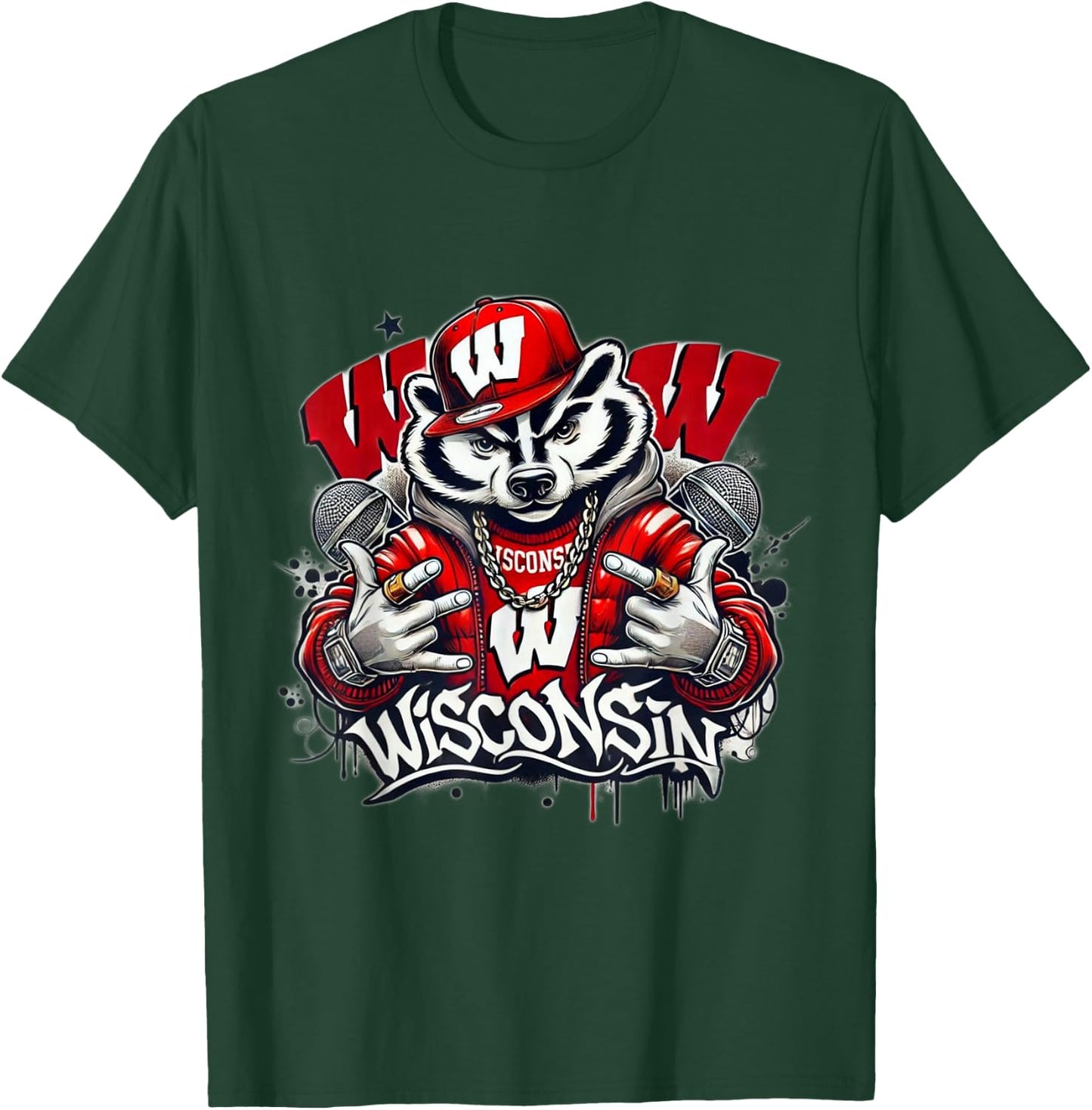Graffiti Hip Hop Wisconsin Badger T-Shirt - T-Shirt | Forest