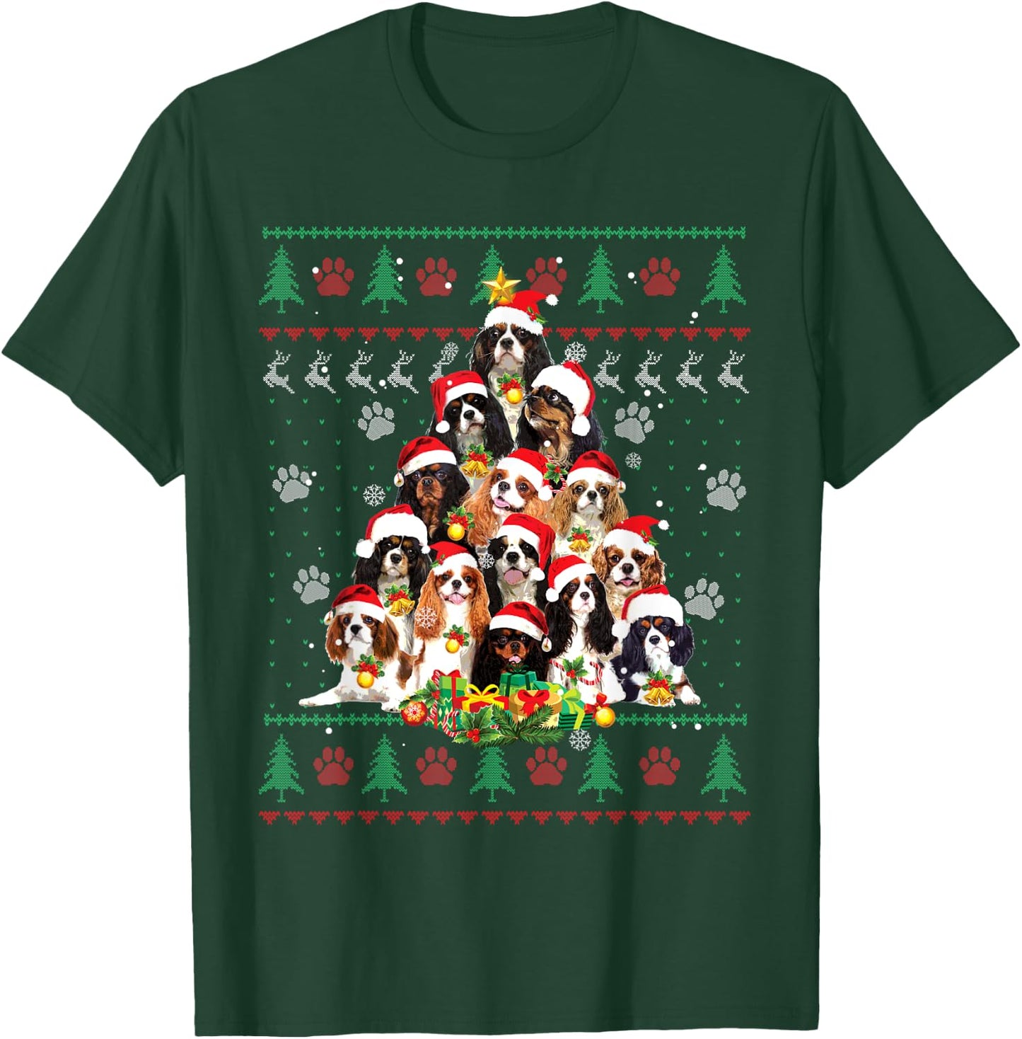 Cavalier King Charles Spaniel Christmas Tree Ugly Sweater T-Shirt - T-Shirt | Forest