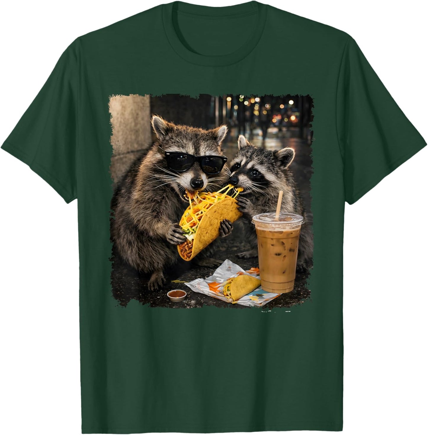 Funny Raccoon Eating Tacos Women Kids Cinco De Mayo T-Shirt - T-Shirt | Forest