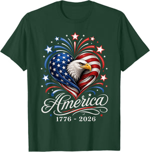 America US Flag 250 1776 2026 250th Anniversary 4th of July T-Shirt - T-Shirt | Forest