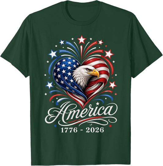 America US Flag 250 1776 2026 250th Anniversary 4th of July T-Shirt - T-Shirt | Forest