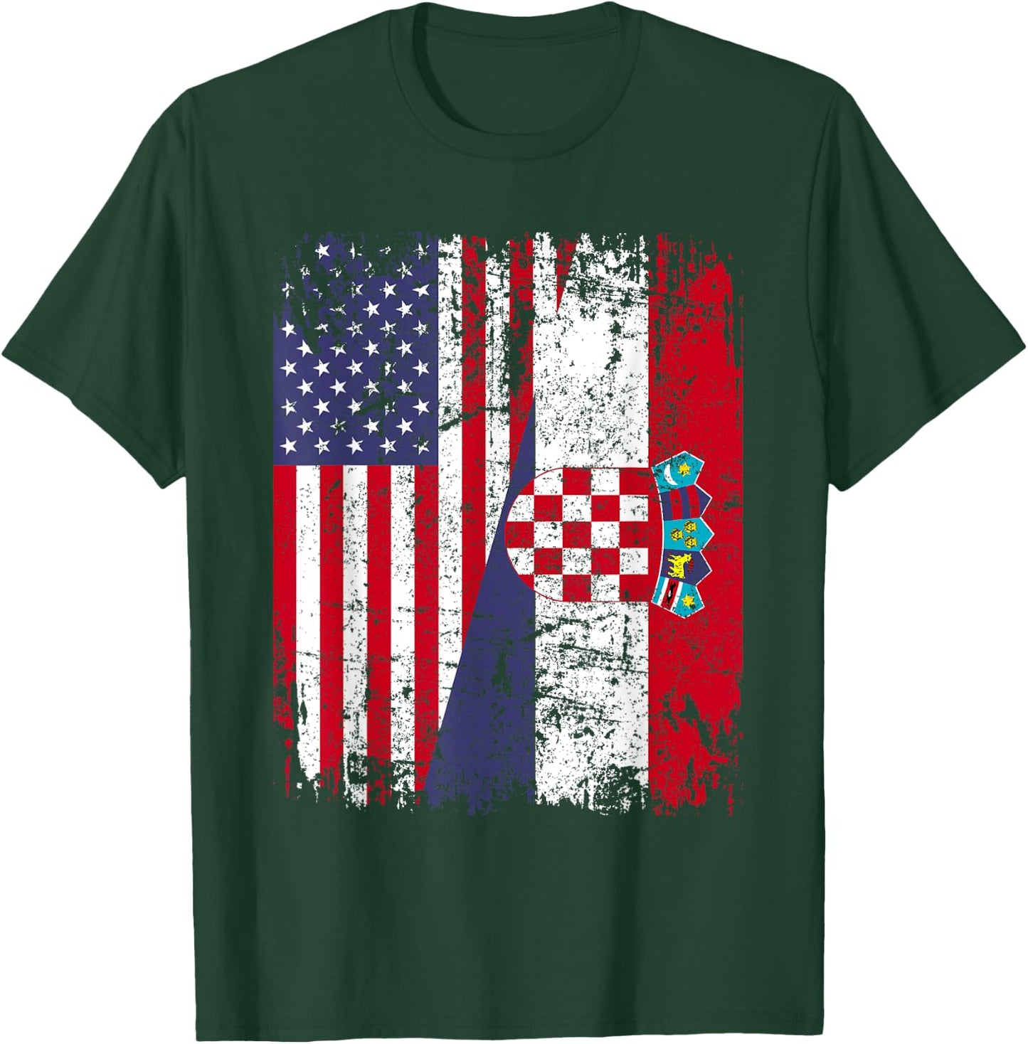 CROATIAN ROOTS | Half American Flag | CROATIA T-Shirt - T-Shirt | Forest