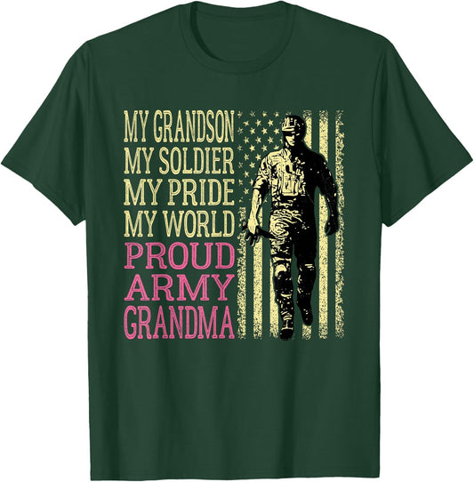 My Grandson My Soldier Hero Proud Army Grandma US Military T-Shirt - T-Shirt | Forest