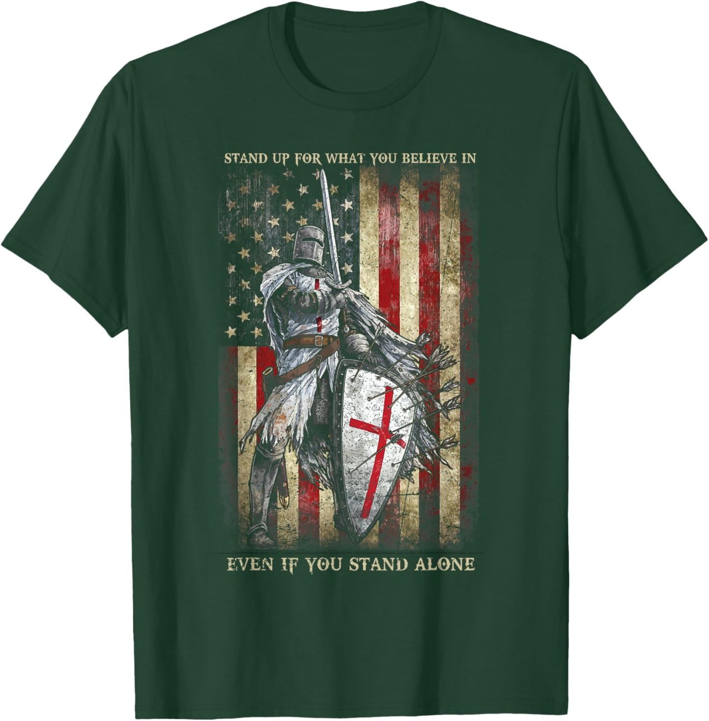 Stand Up for What You Believe in Knights Templar Flag US T-Shirt - T-Shirt | Forest