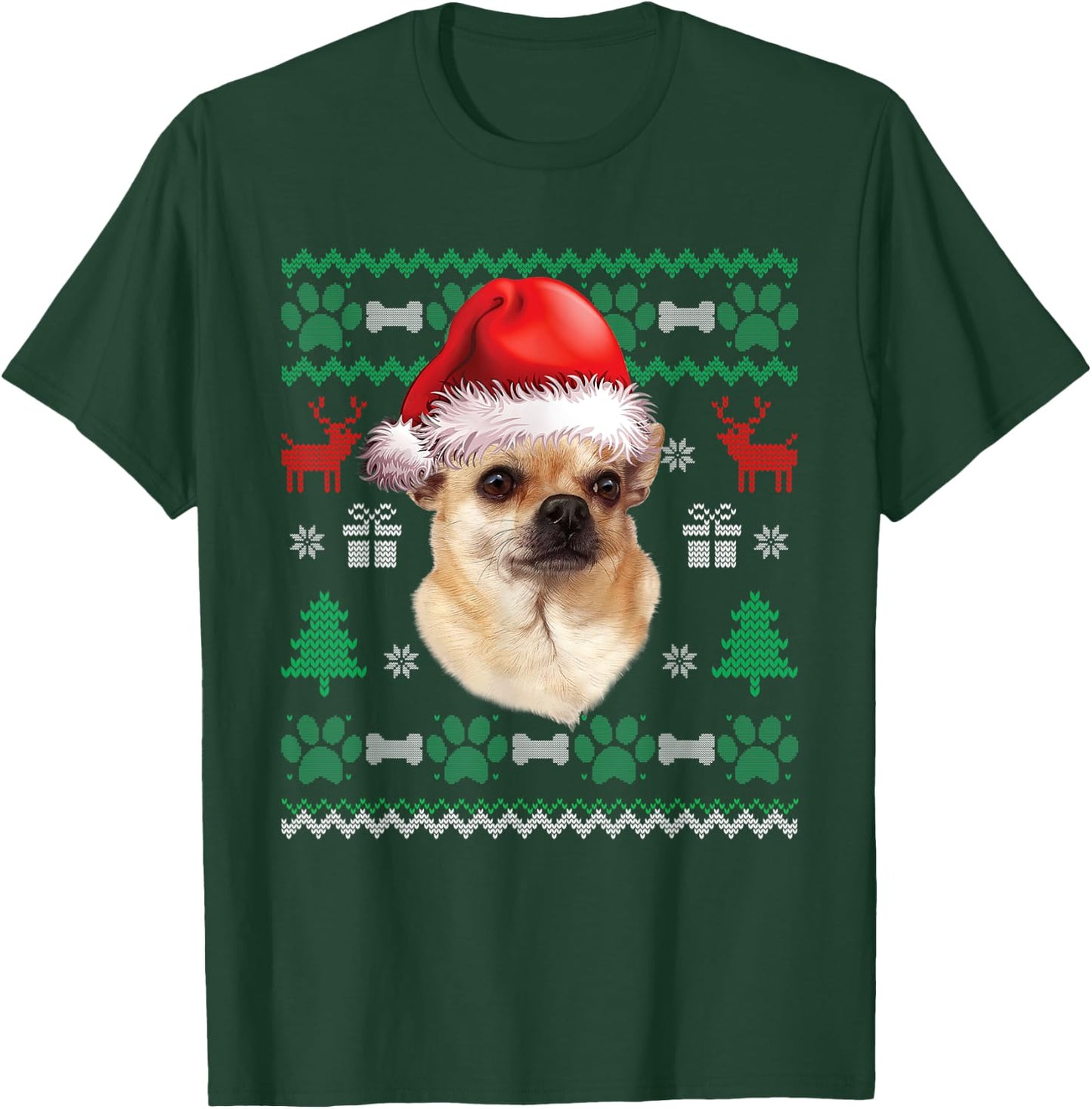 Chihuahua Santa Hat Christmas Ugly Sweater Pajama T-Shirt - T-Shirt | Forest