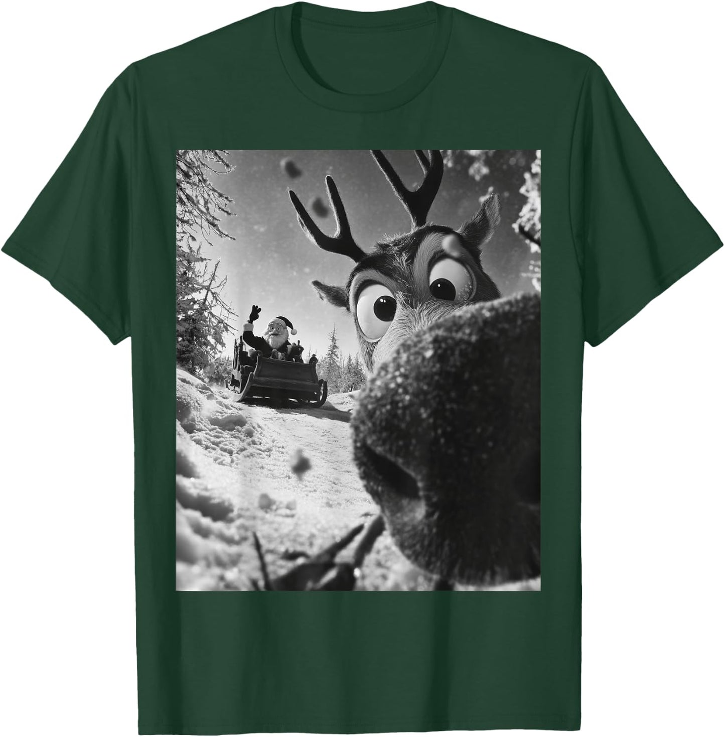 Funny Reindeer Selfie Christmas Santa Claus on his Sleigh T-Shirt - T-Shirt | Forest