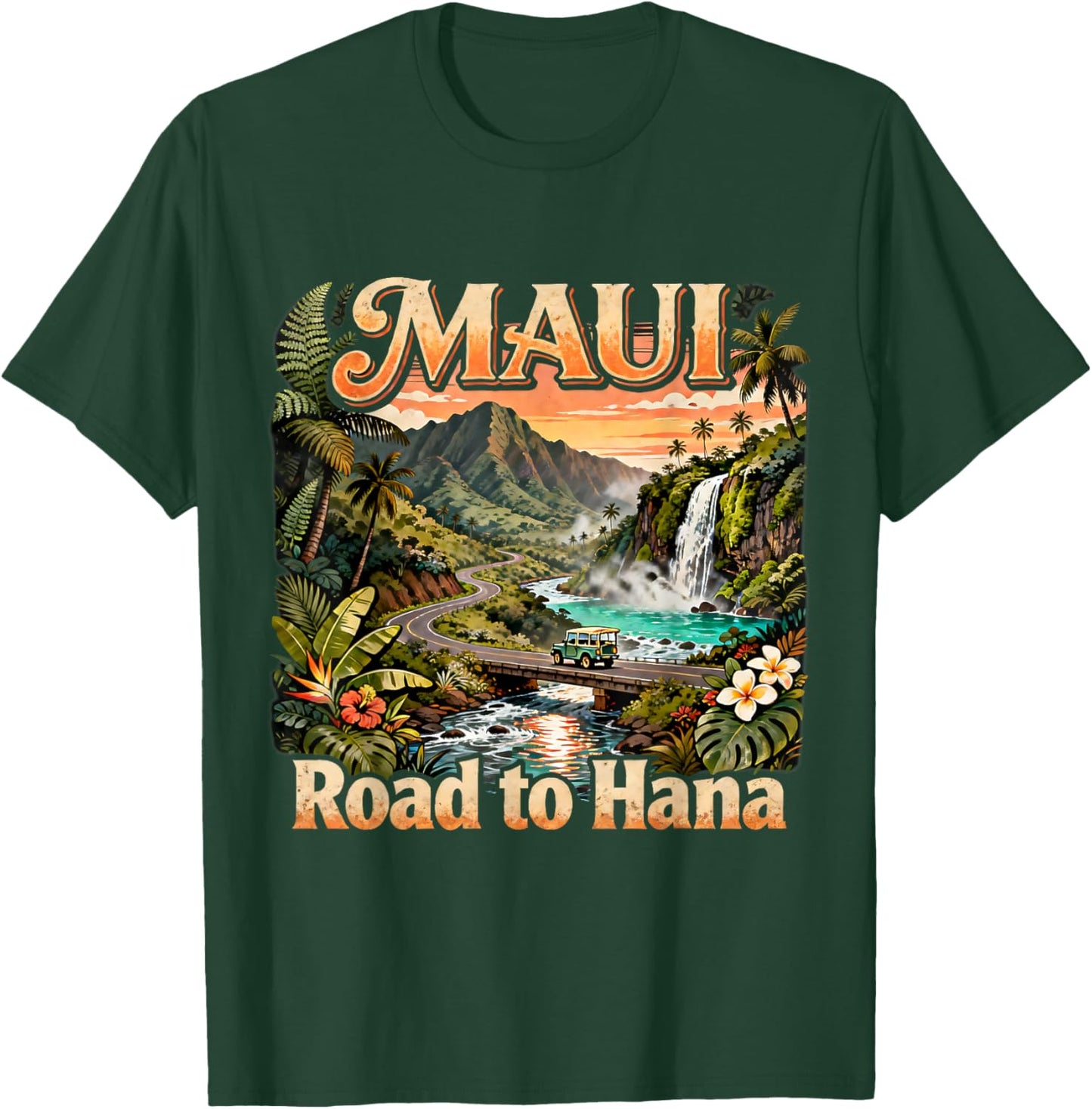 Vintage Maui Road to Hana Waterfall Tropical Summer Souvenir T-Shirt - T-Shirt | Forest