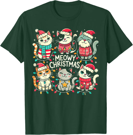 Cute Christmas Cats in Festive Outfits Design with Holiday T-Shirt - T-Shirt | Forest