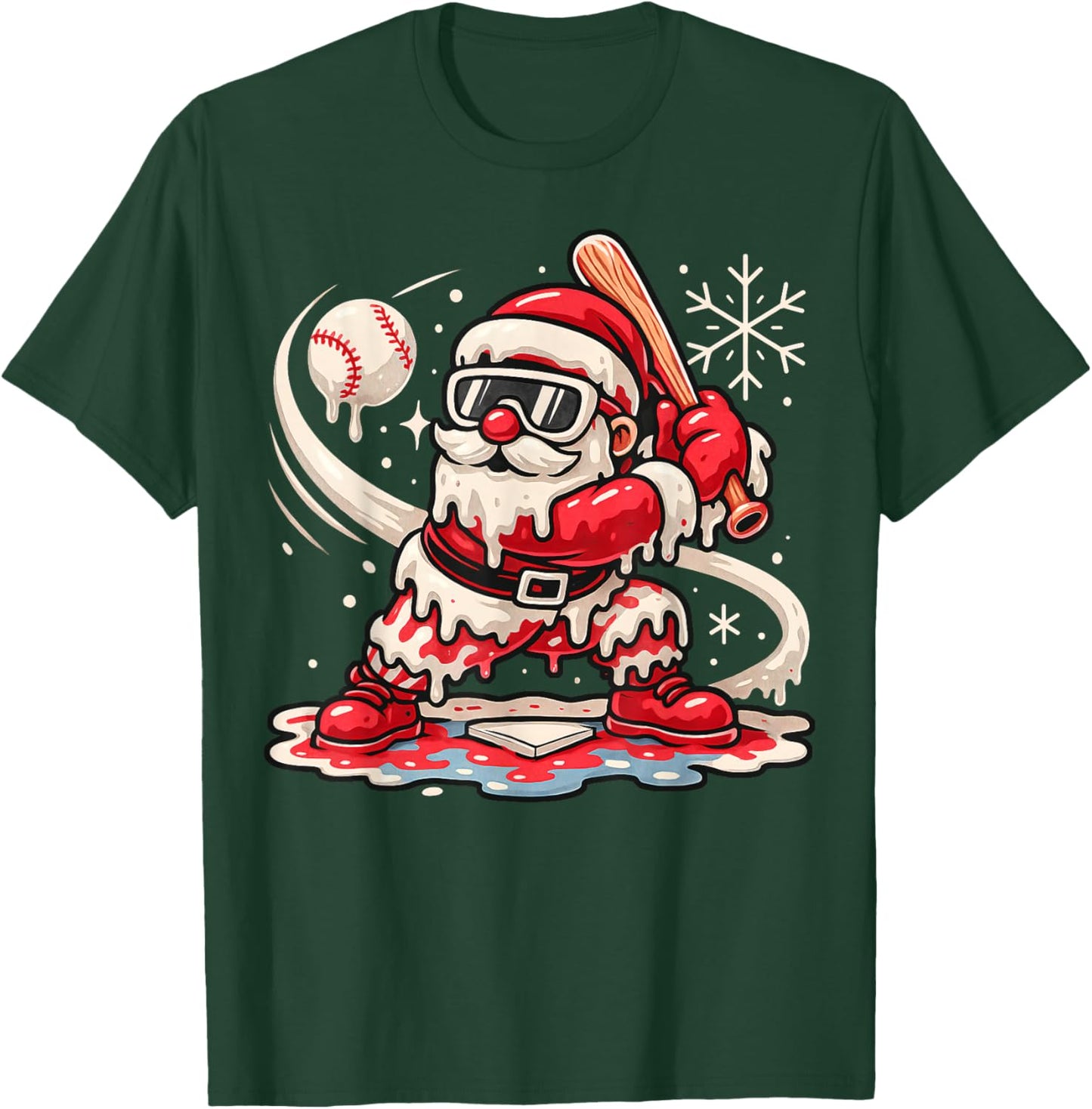 Cute Santa Claus Playing Baseball Drip Boys Kids Christmas T-Shirt - T-Shirt | Forest