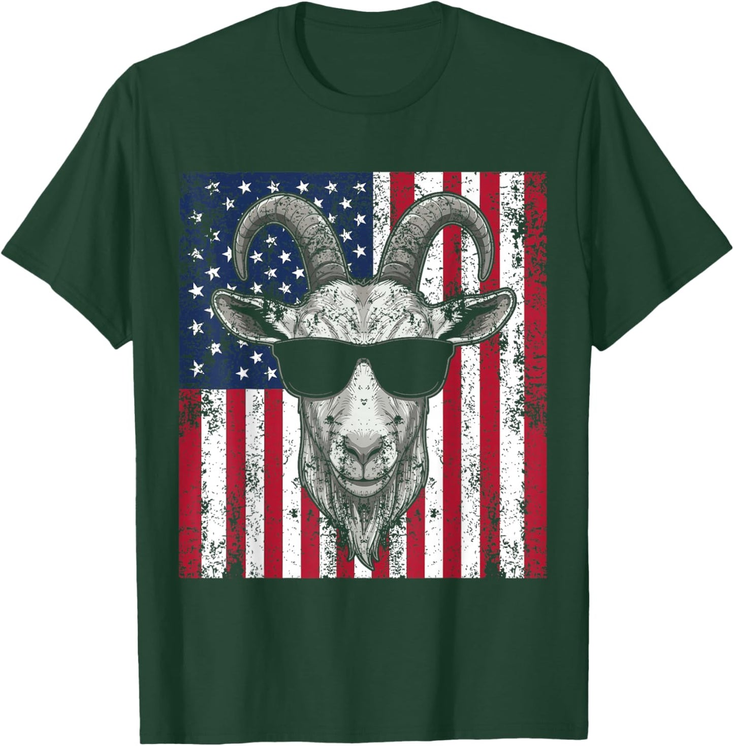 USA American Flag Patriotic Goat Sunglasses Graphic T-Shirt - T-Shirt | Forest