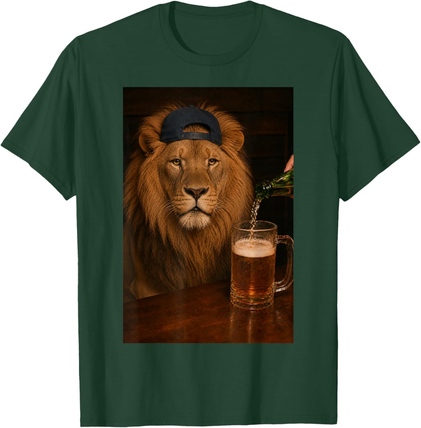 Lion Drinking Beer Drinker Wild Animal Funny Meme Humor T-Shirt - T-Shirt | Forest