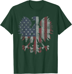 Retro Fade Polish American Flag Eagle Heritage Men Women T-Shirt - T-Shirt | Forest