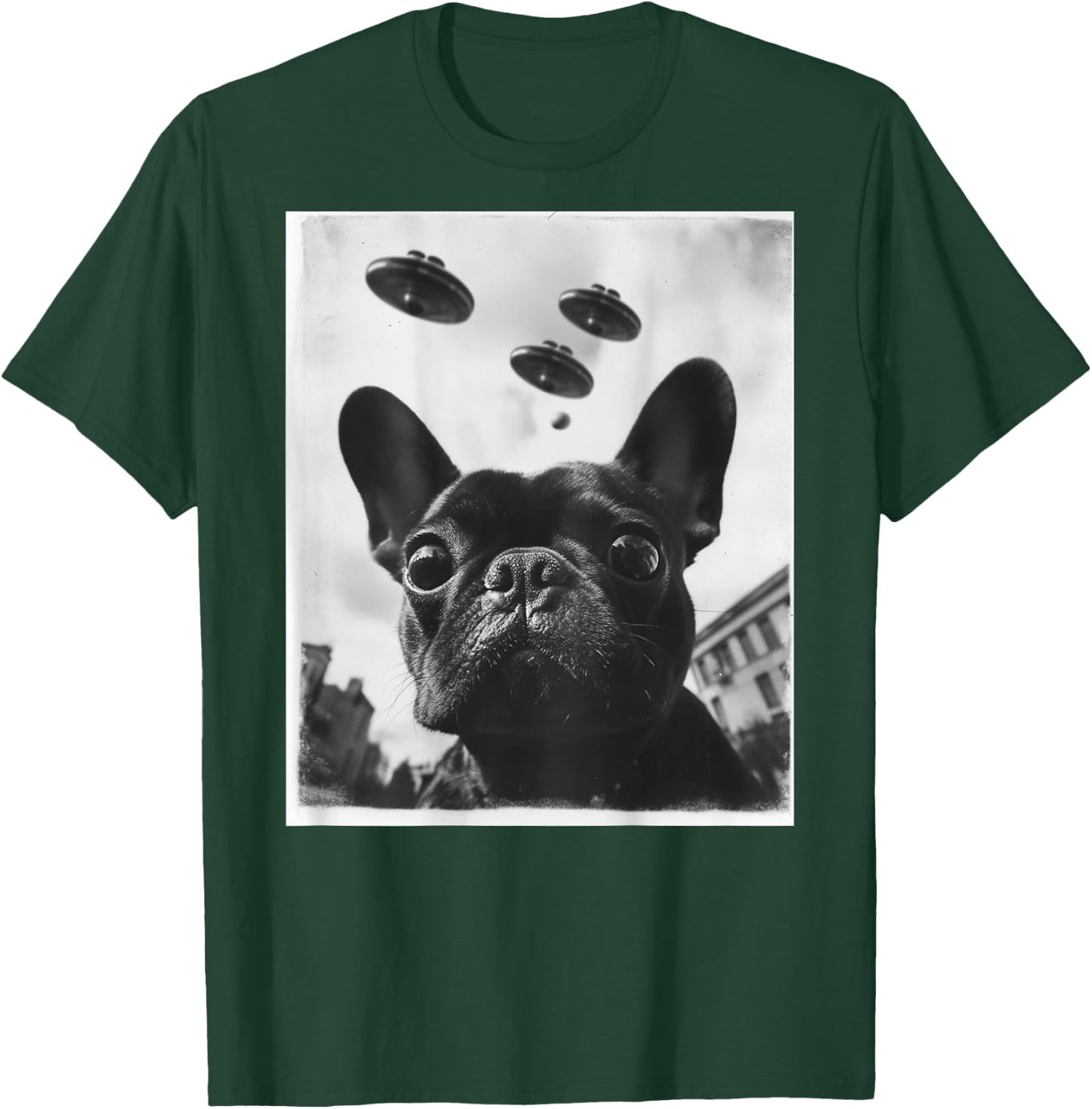 Funny graphic French Bulldog Frenchie UFO Alien Funny weird T-Shirt - T-Shirt | Forest