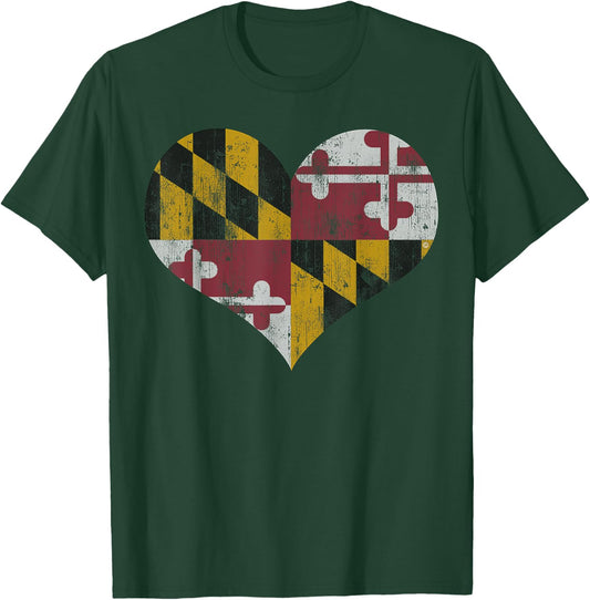 Maryland Vintage Heart Flag T-Shirt - T-Shirt | Forest