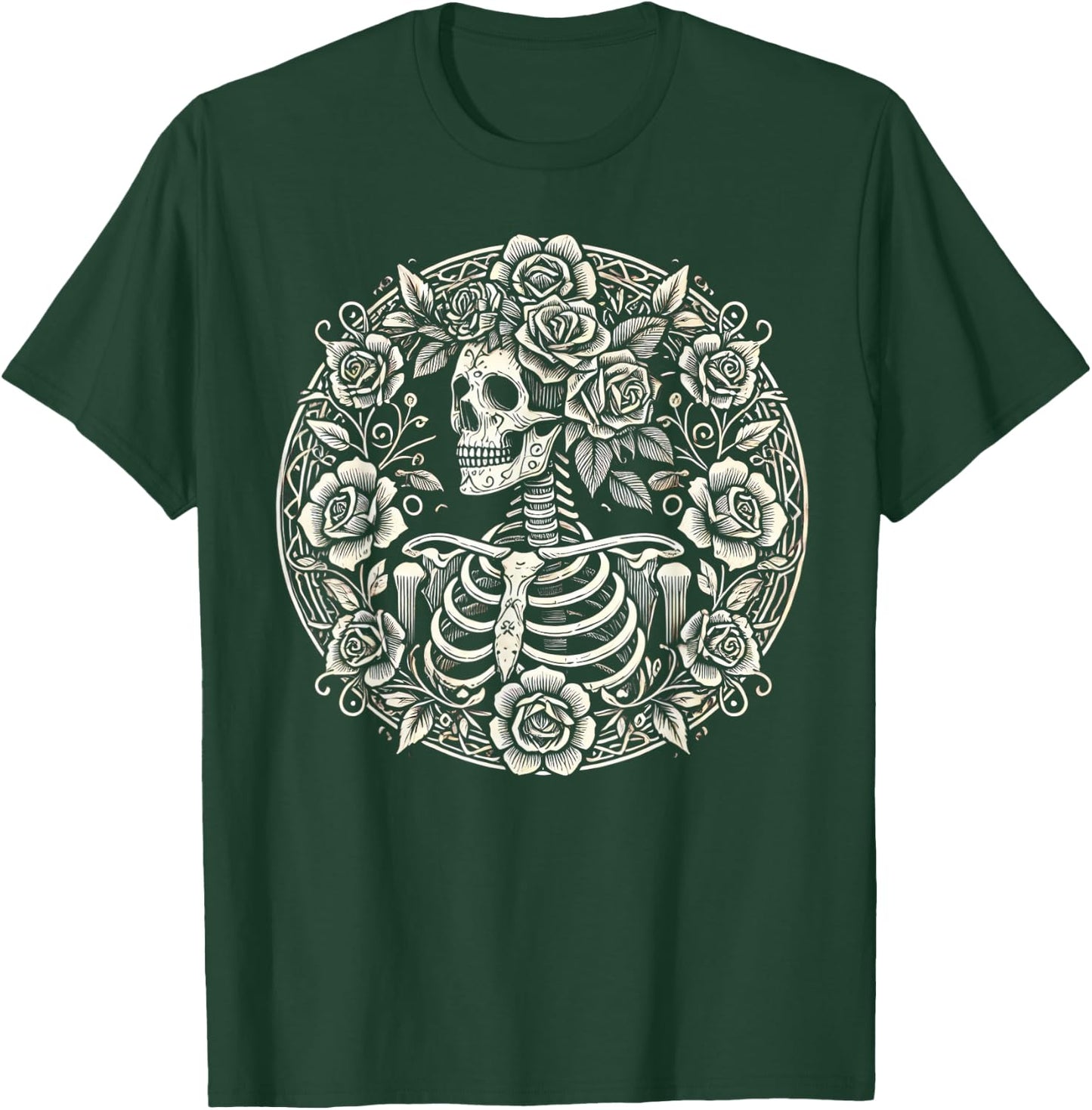 Floral Skeleton Flowers Goth Occult Death Dark Aesthetic T-Shirt - T-Shirt | Forest