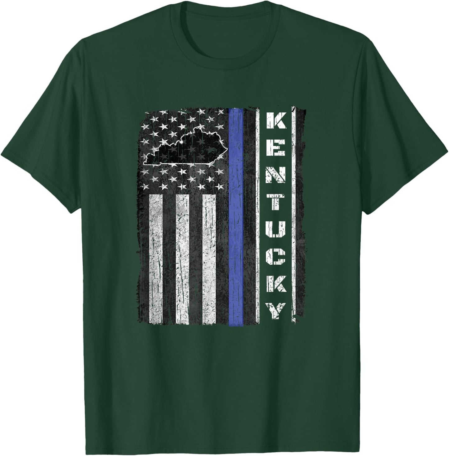 Kentucky Thin Blue Line Police Week USA Flag Gift Dad Cop T-Shirt - T-Shirt | Forest