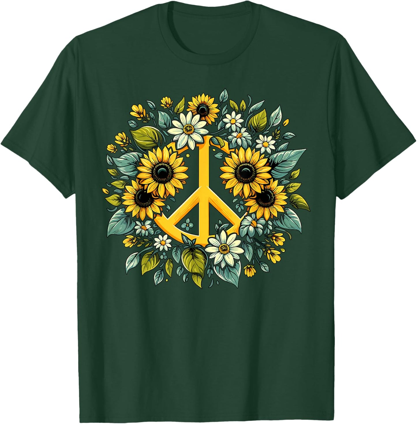 Hippie Peace Sign Flower Sunflower T-Shirt - T-Shirt | Forest