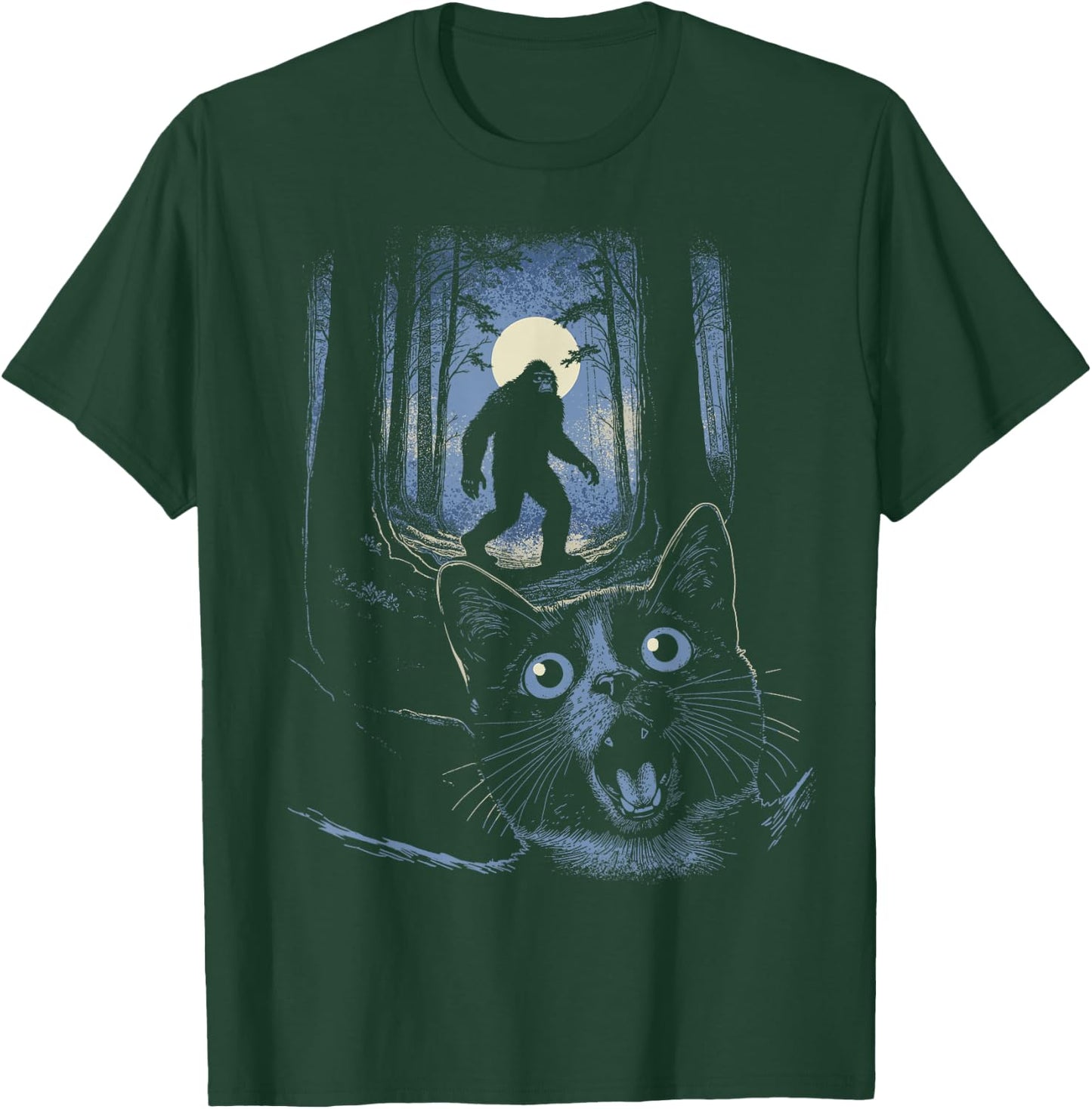 Funny Surprised Scared Cat Selfie With Bigfoot Sasquatch T-Shirt - T-Shirt | Forest