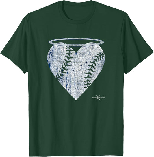 Vintage Angel Baseball Heart with Halo T-Shirt - T-Shirt | Forest