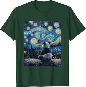 Cute Panda Bear - Van Gogh Style - Starry Night Graphic T-Shirt - T-Shirt | Forest
