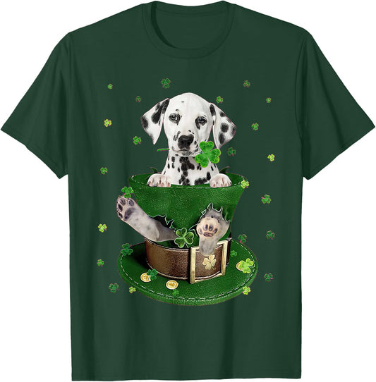 St Patrick's Day Leprechaun Dalmatian Dog Shamrock Irish T-Shirt - T-Shirt | Forest