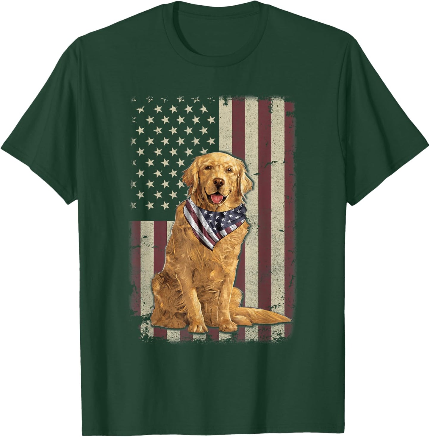 Golden Retriever American Flag Bandana 4th of July T-Shirt - T-Shirt | Forest