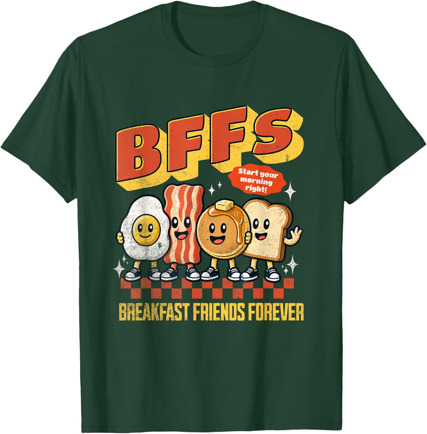 BFF Breakfast Friends Forever Cute Vintage Cartoon Food Art T-Shirt - T-Shirt | Forest