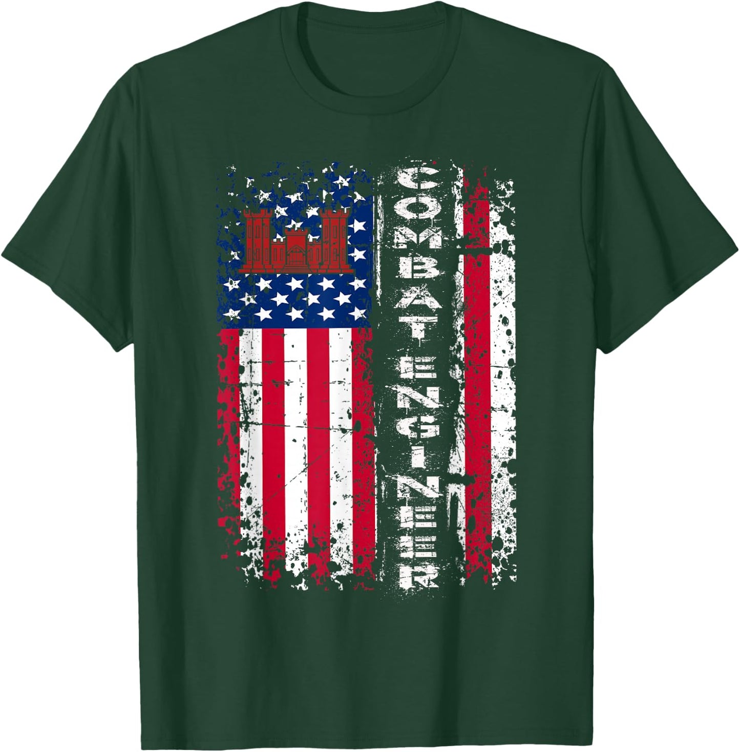 Combat Engineer Distressed American Flag - U.S. Military T-Shirt - T-Shirt | Forest