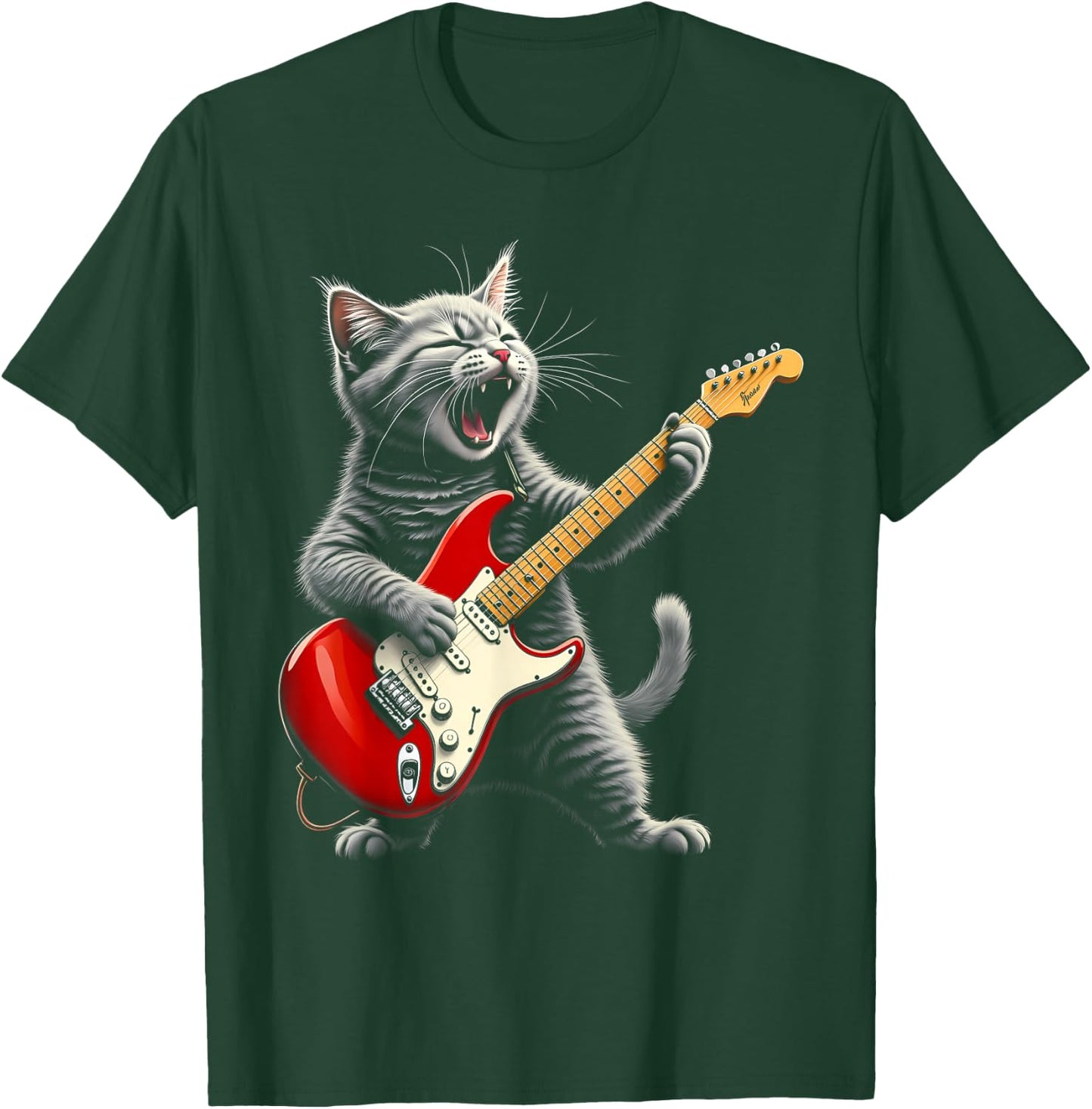 Funny Rock Star Cat Playing Guitar T-Shirt - T-Shirt | Forest