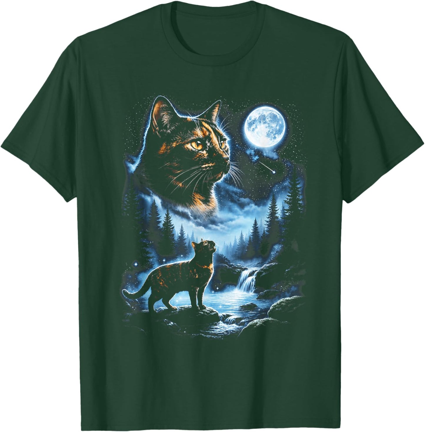 Tortoiseshell Cat Howling At Moon Celestial Parody Design T-Shirt - T-Shirt | Forest