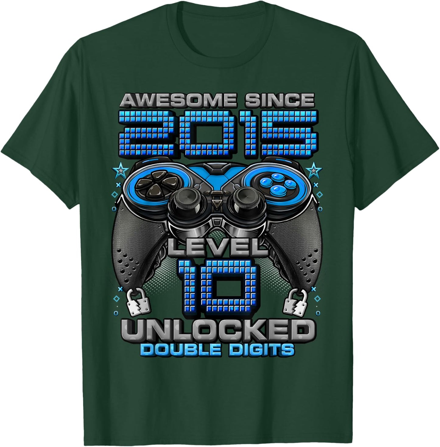 Level 10 Unlocked Awesome Since 2015 10th Birthday Gaming T-Shirt - T-Shirt | Forest