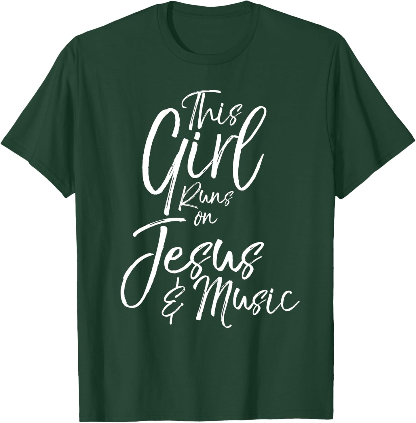 Christian Musician Gift This Girl Runs on Jesus & Music T-Shirt - T-Shirt | Forest