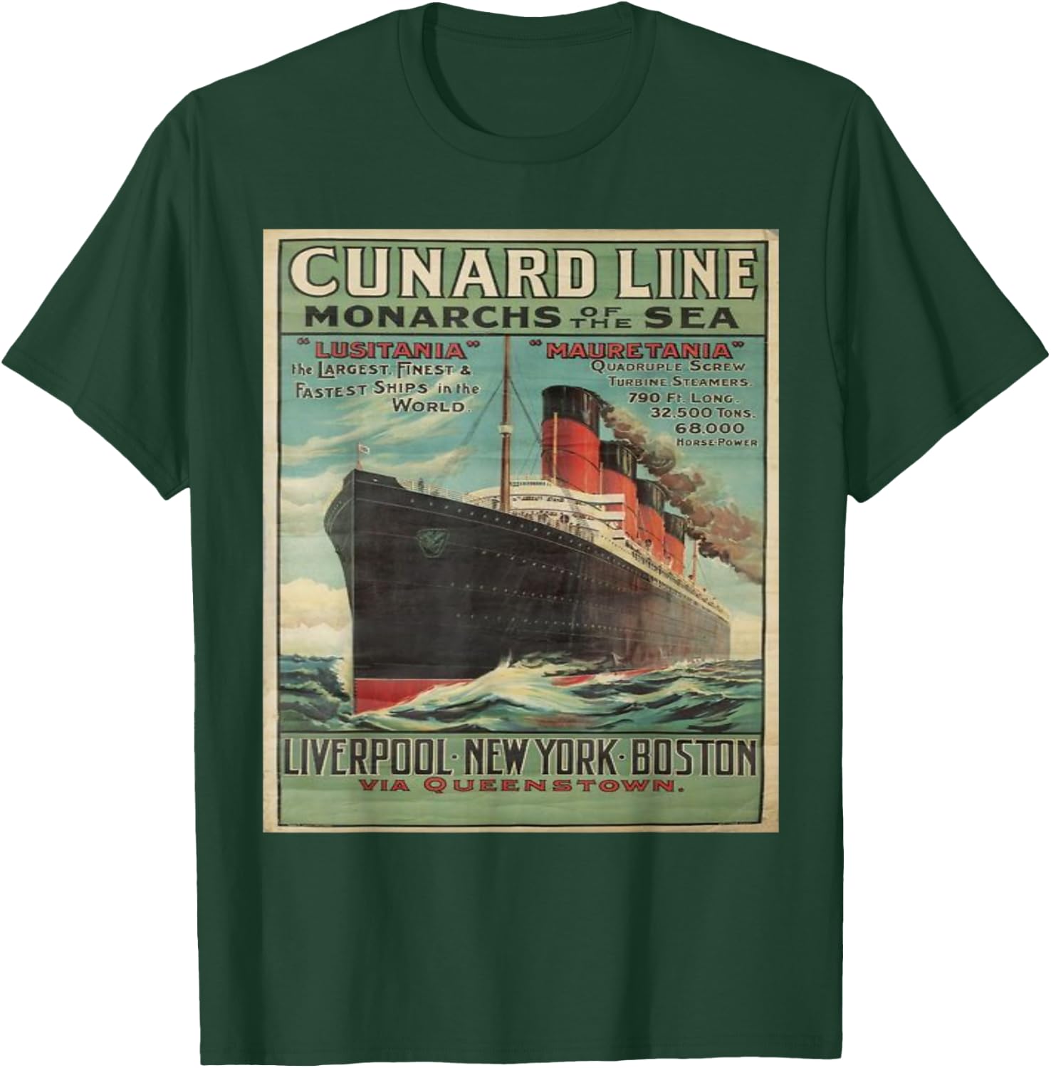 Vintage Cunard Line Poster Cruise Line Ship T-Shirt - T-Shirt | Forest