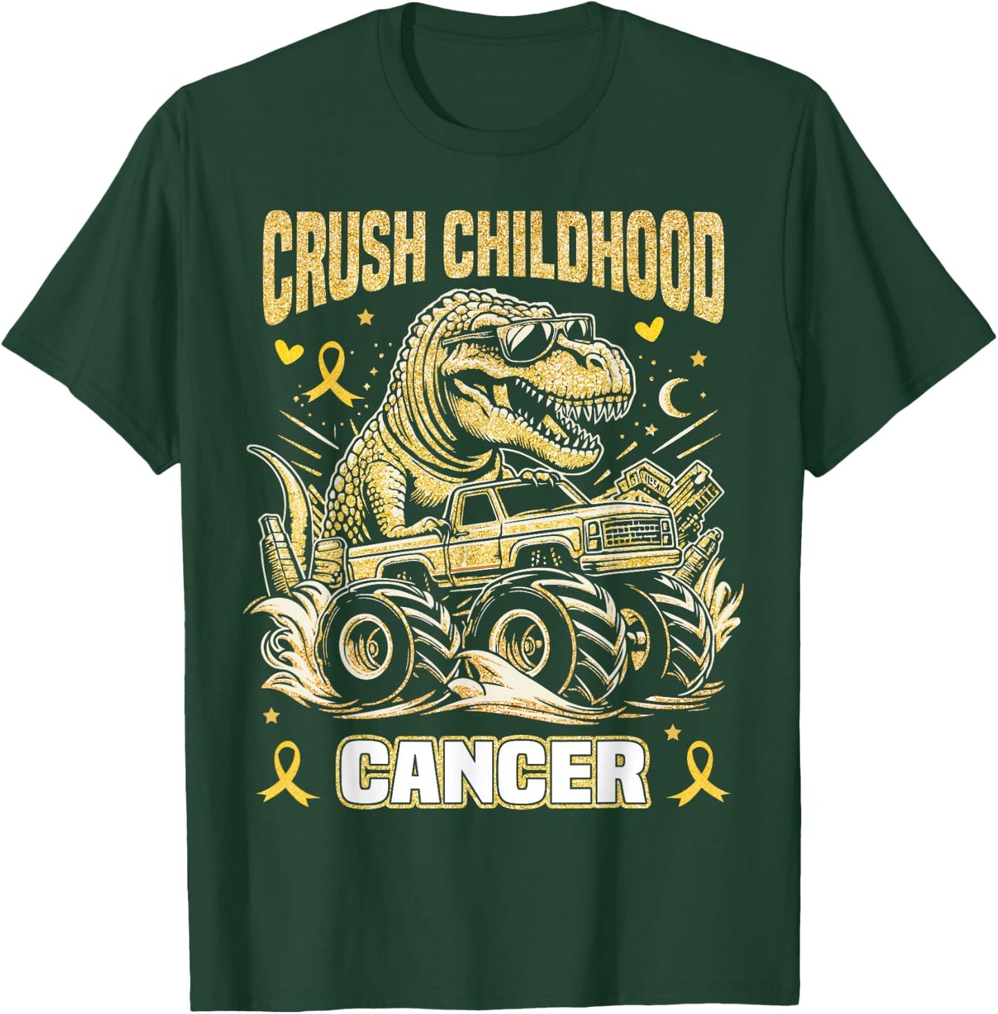 Crush Childhood Cancer Awareness Monster Truck Dinosaur T-Shirt - T-Shirt | Forest