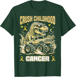 Crush Childhood Cancer Awareness Monster Truck Dinosaur T-Shirt - T-Shirt | Forest