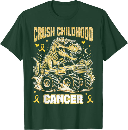 Crush Childhood Cancer Awareness Monster Truck Dinosaur T-Shirt - T-Shirt | Forest
