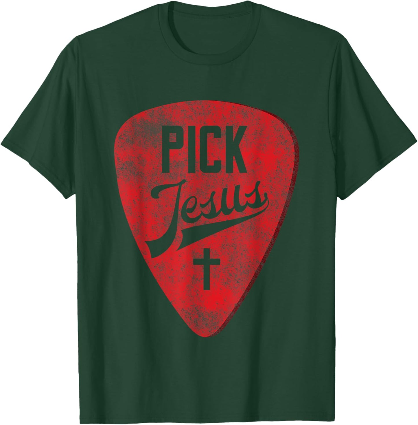 Pick Jesus - Christian Music Pastor Guitar Red Pick T-Shirt - T-Shirt | Forest
