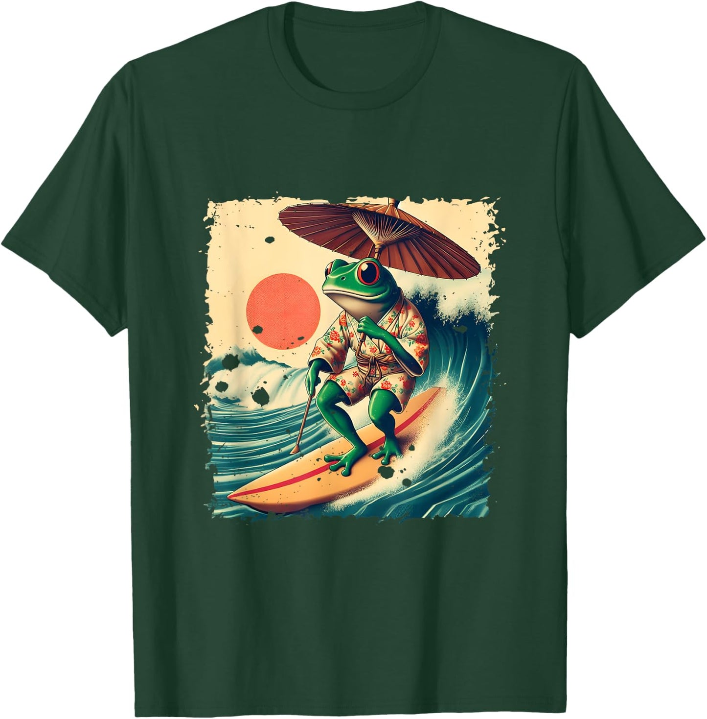 Japanese Frog Surfing Wave Funny Japan Art Anime T-Shirt - T-Shirt | Forest