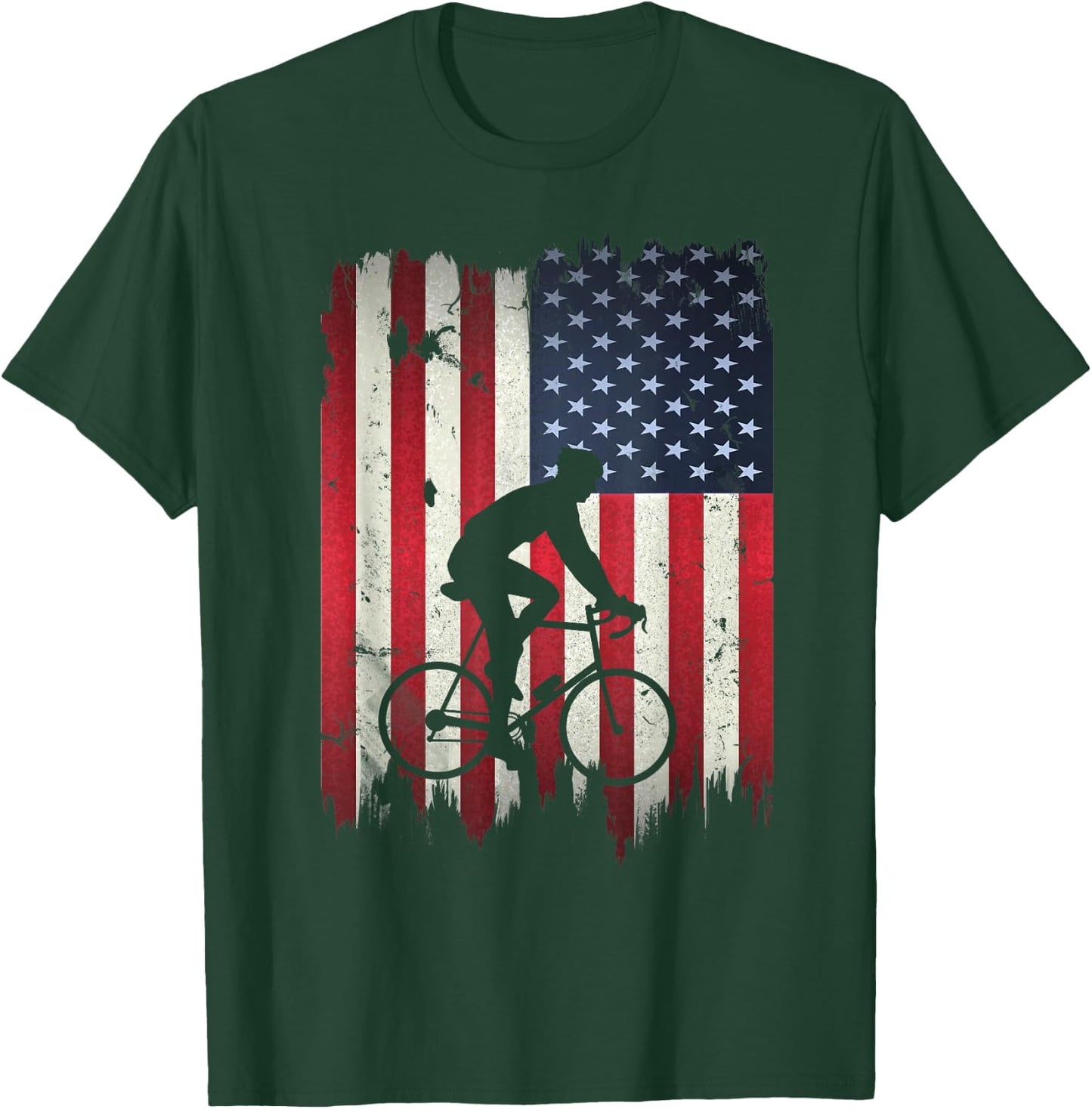 Biking USA American Flag 4th of July Bike Gift Bicycle T-Shirt - T-Shirt | Forest