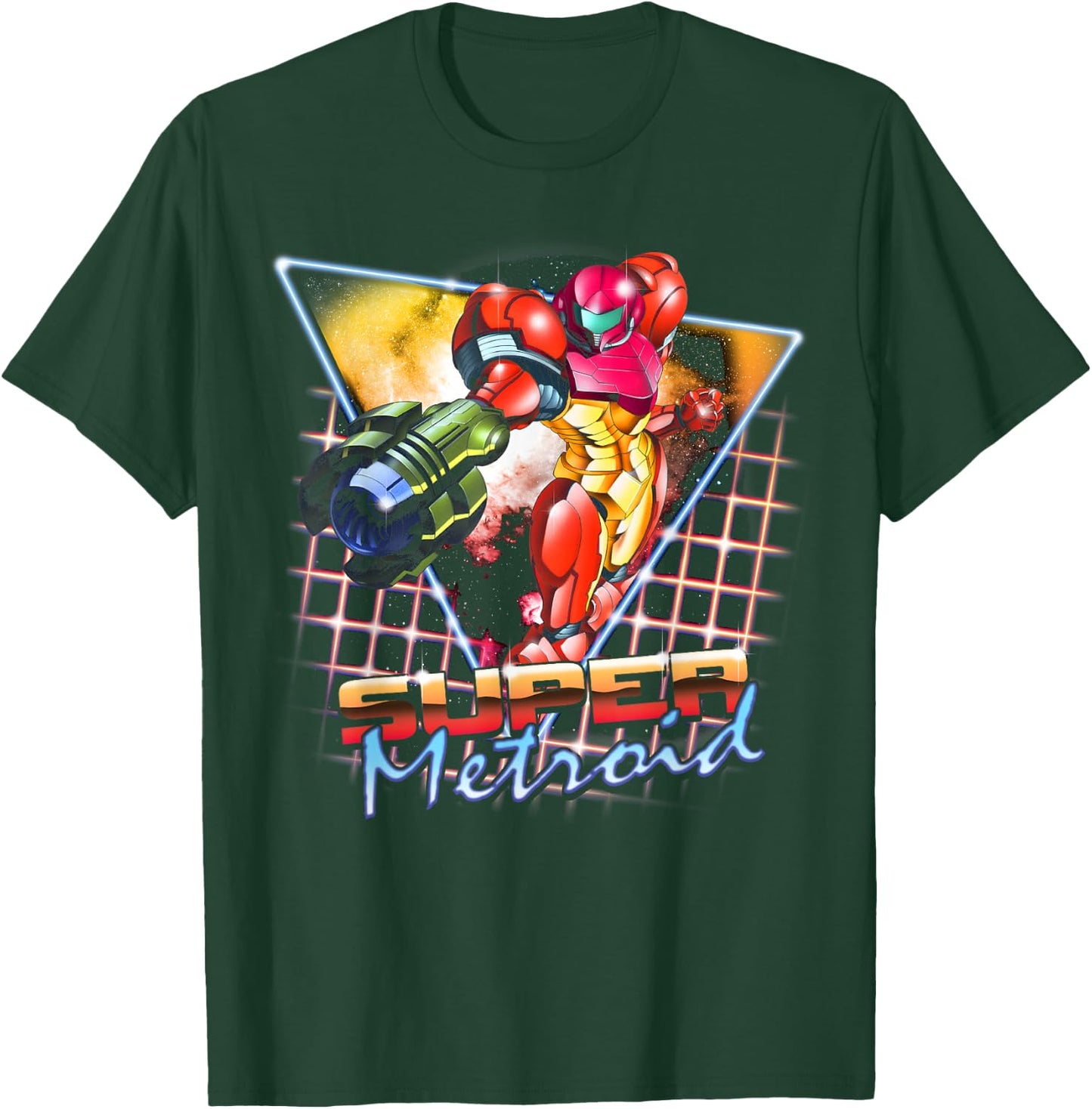 Nintendo Super Metroid Samus Grid Neon Chrome Poster T-Shirt - T-Shirt | Forest