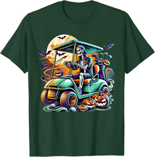 Funny Vintage Halloween Skeleton Golf Cart Golfer Men Women T-Shirt - T-Shirt | Forest